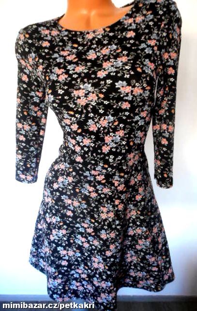 černé květované šaty uk 8 eur 34 podzim