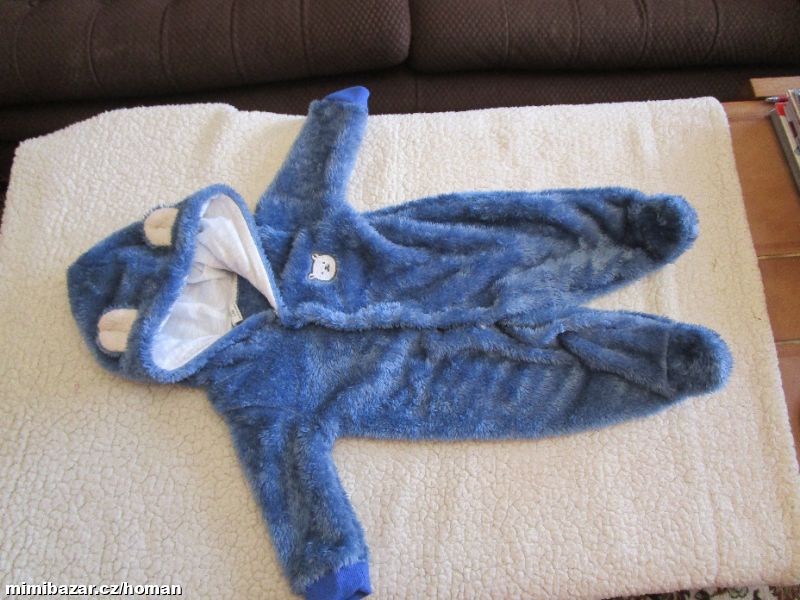 Heboučká plyšová kombinéza s kapucí s oušky, 3-6 m