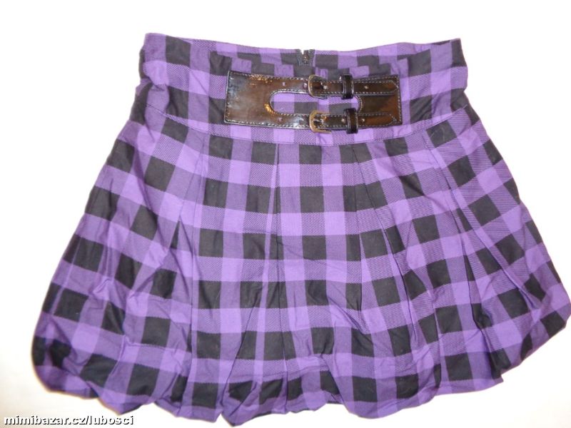 Fialovočerná kostičkovaná balónová sukně