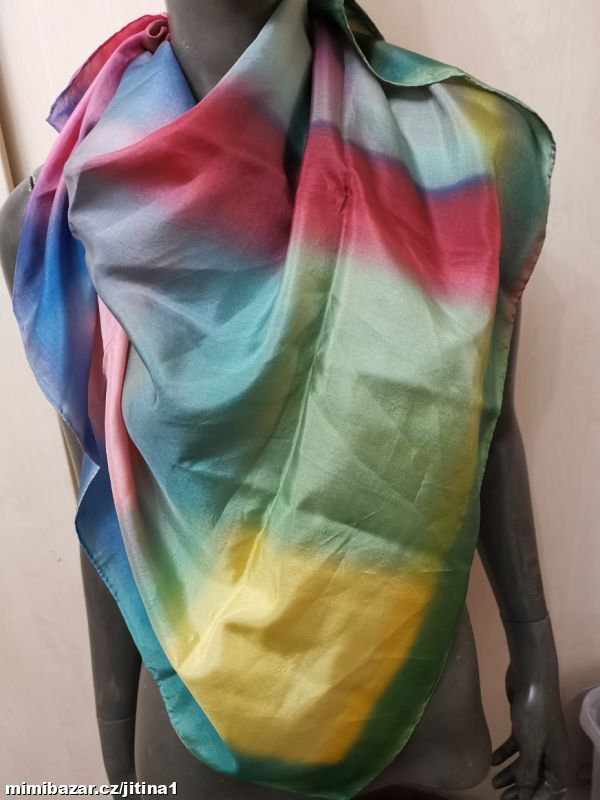 Hedvábný šátek duhový VÝPRODEJ