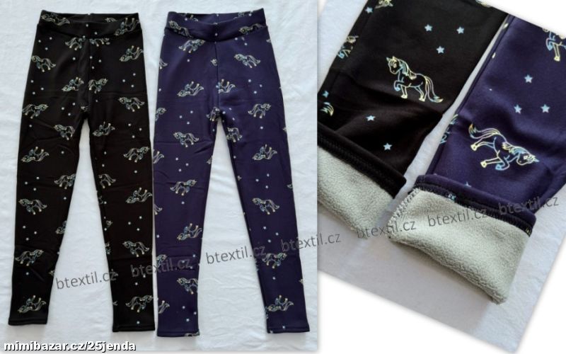 Oteplené legíny kalhoty s plyšem duhoví koníci