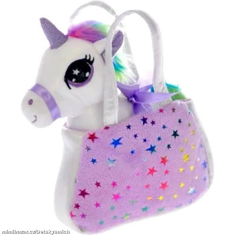 PLYŠ Koník jednorožec bílý 20cm set s kabelkou