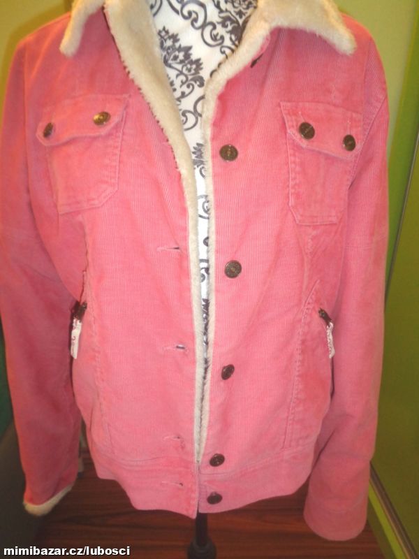 Super růžová manšestrová bunda podšitá kožíškem