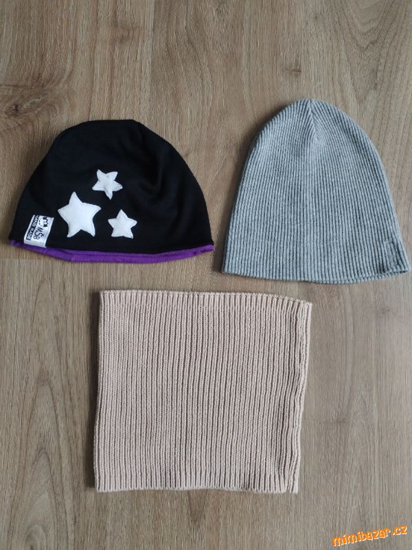 2x čepice 1x nákrčník dámské
