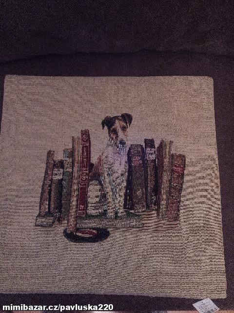 Gobelínový povlak na polštář pes a knihy