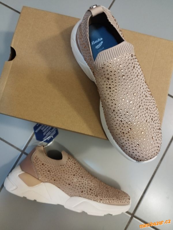 Béžové nízké ponožkové boty s kamínky Baťa