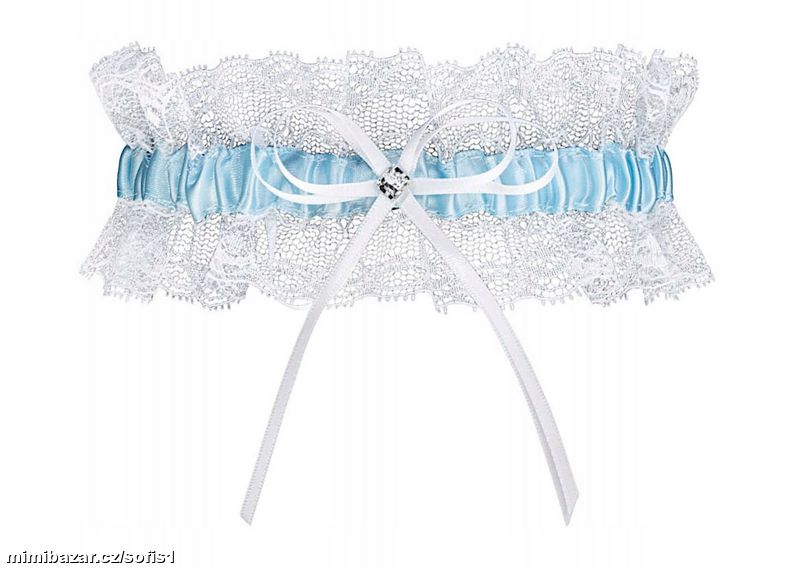 svadobný podväzok bielo-modrý PRAGA W-27