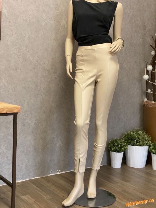 Béžové kalhoty, legíny koženého vzhledu vel S