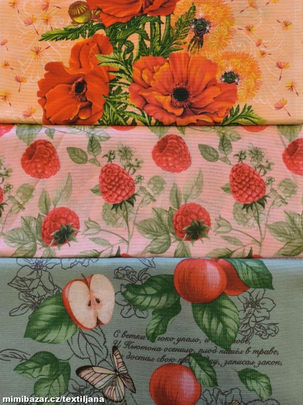 Metráž - vaflovina, š. 50 cm - jablka, maliny, máky