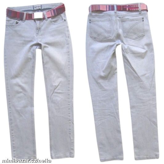 DŽÍNY ŠEDÉ S PÁSKEM