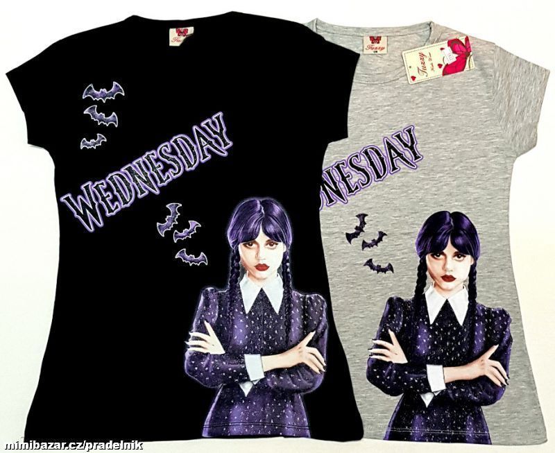 Dívčí delší šedé tričko Wednesday vel. 128 až 176