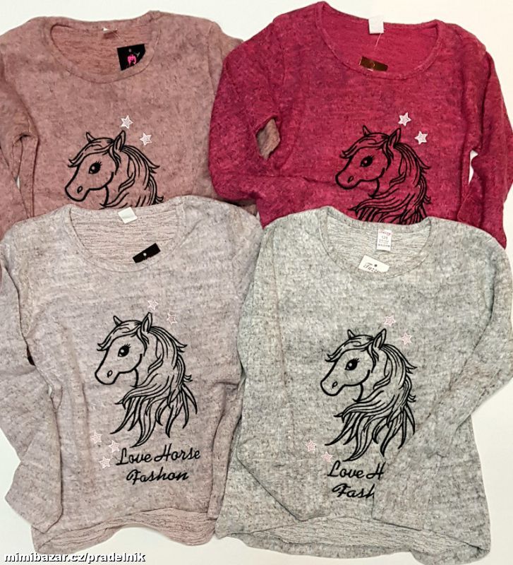 Dívčí svetr s nášivkou koně vel. 128 až 176