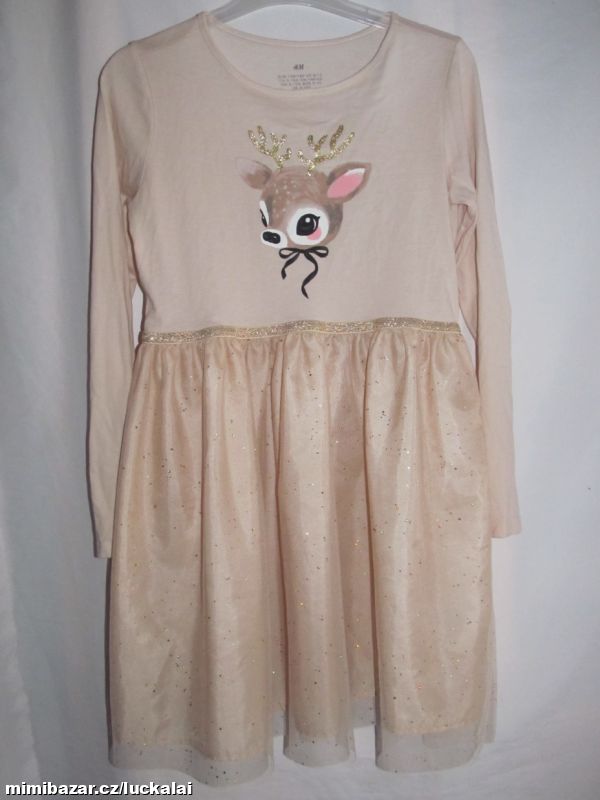 Dívčí béžovo zlaté šaty s kolouškem 134/140 H&M