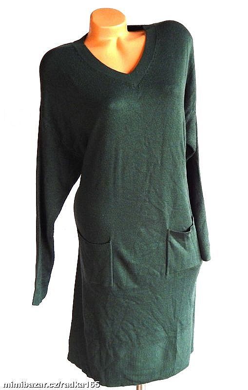 Láhvově zelené modní měkoučké svetrové šaty vel.48