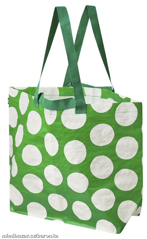 ZELENÁ nepromokavá nákupní taška, puntíky, 36L