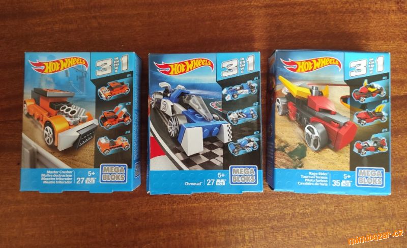 3stavebnice Mega bloks Hot wheels 3v1