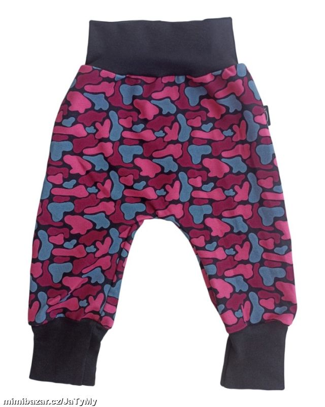 Tepláky baggy - Fleky na růžové, vel. 62, SKLADEM