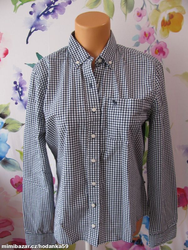 Dámská plátěná košilová halenka, modro bílá