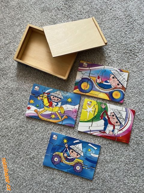 Dřevěné puzzle 4x Večerníček v krabičce