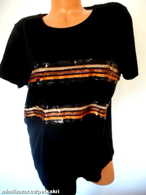 černé volné tričko s flitříky uk 18
