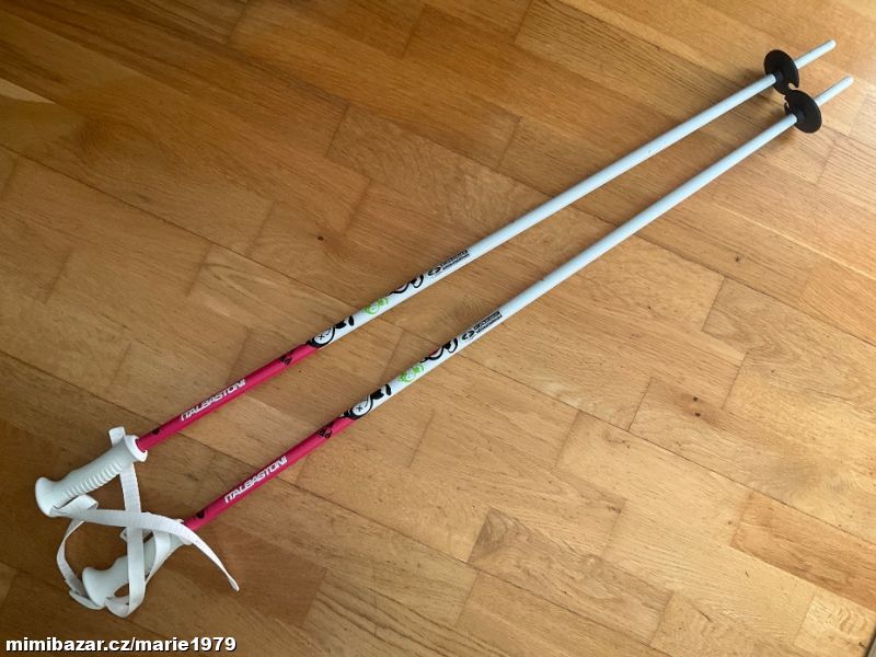 Hůlky hole dětské lyžařské bílé růžové 95 cm