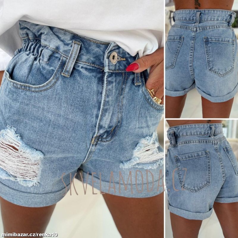 Dámské jeans kraťasy s vyšším pasem SÁRA