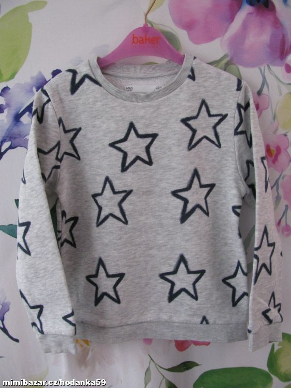 Světle šedá bavlněná mikina s modrými hvězdami