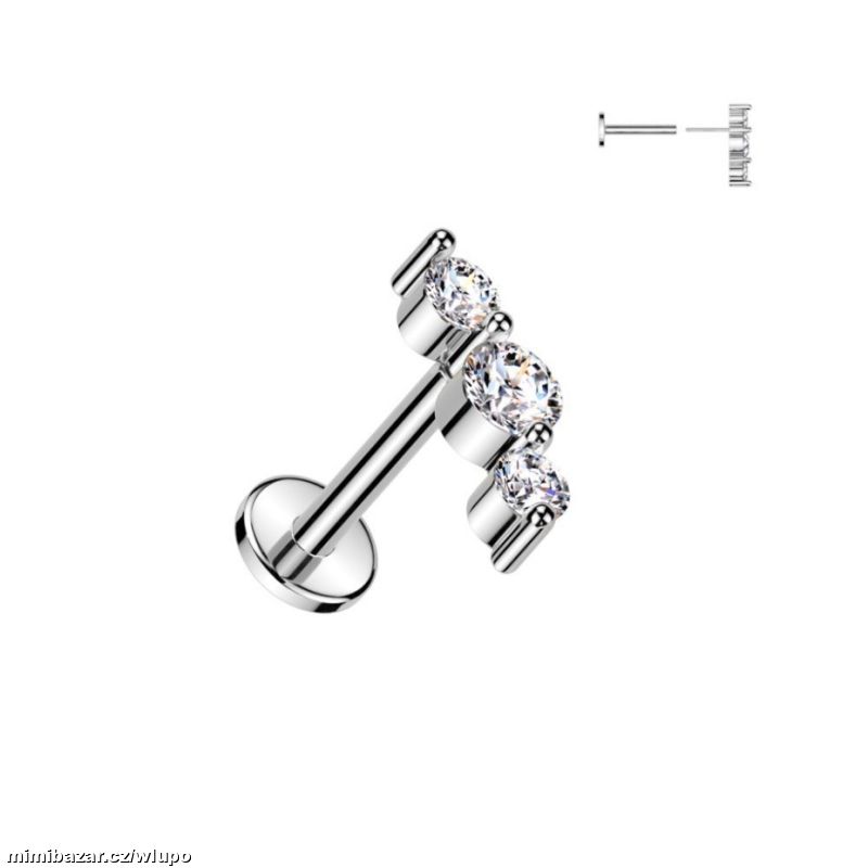 Piercing do ucha triple zirkon z chirurgické oceli