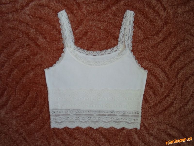 Bílé tričko triko tílko crop top s krajkou