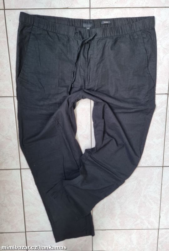 Lněné letní sytě černé kalhoty H&M-50(60)