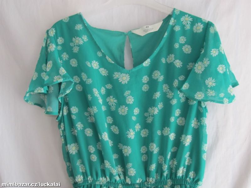 Zelené, květované, letní šaty s podšívkou H&M 170