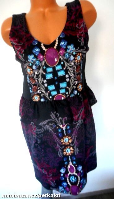 černé pestrobarevné šaty uk 16