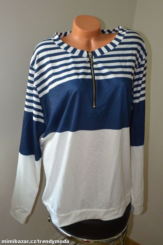 V bílo - modrá námořnická mikina vel. 5XL