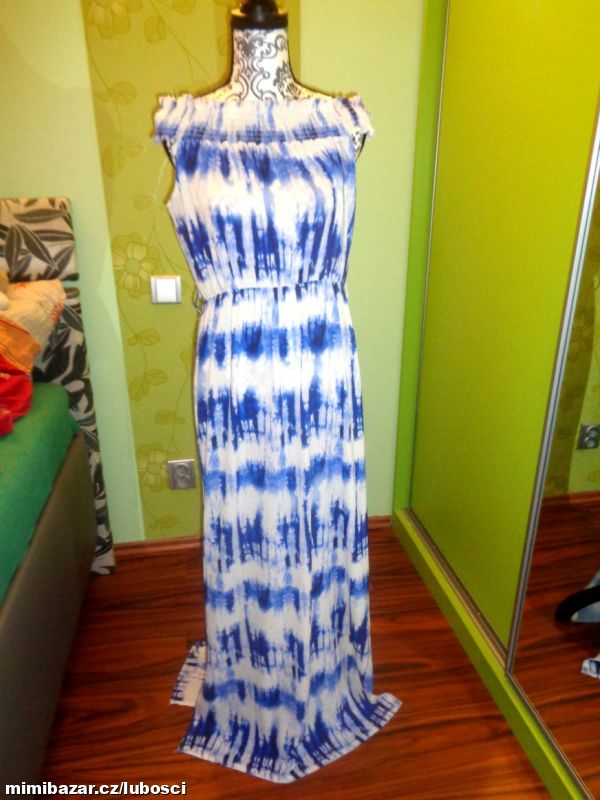 Krásné modrobílé maxi šaty