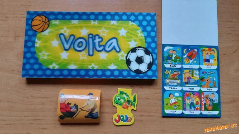 Cedulka na dveře Vojta, nálepky, Pat a Mat, záložka