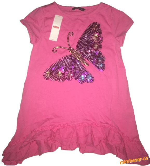 Růžové šaty / tunika, třpytivý motýl, vel. 2-3y
