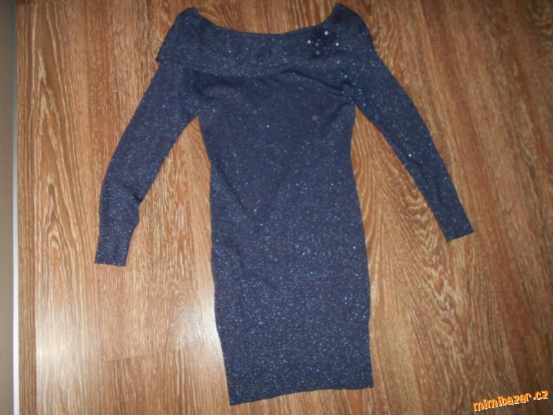 modré třpytivé podzimní jarní šaty tunika 164