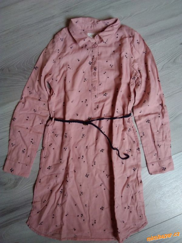 Růžové košilové šaty s páskem H&M vel. 9-10 let