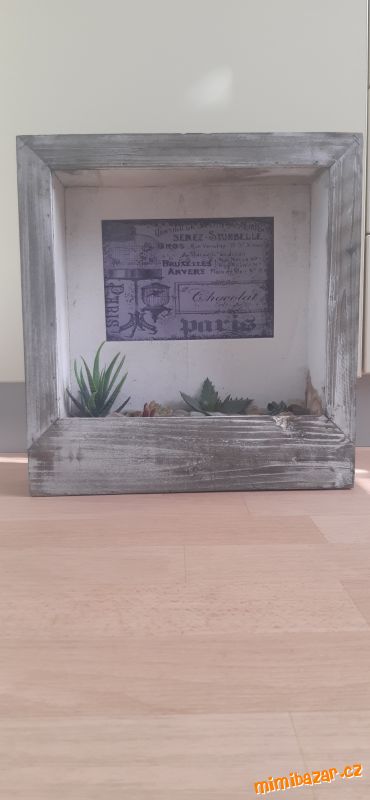 Dekorační obraz / rám s umělými květinami -vintage