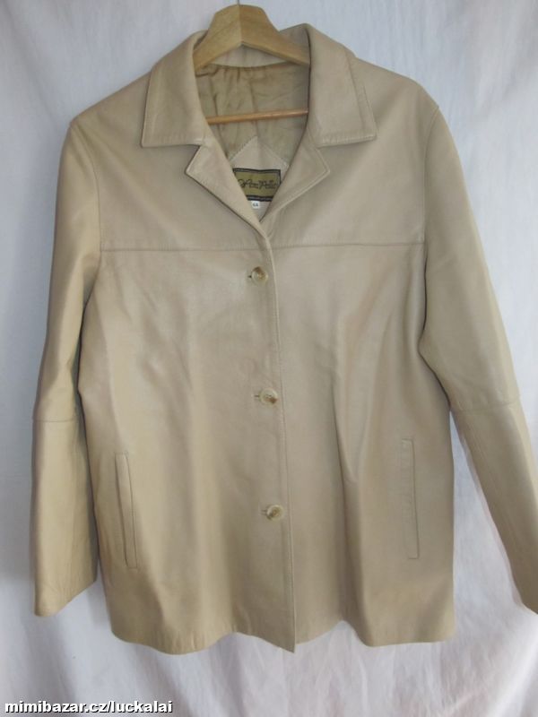 Béžová kožená vintage bunda, sako, kabát