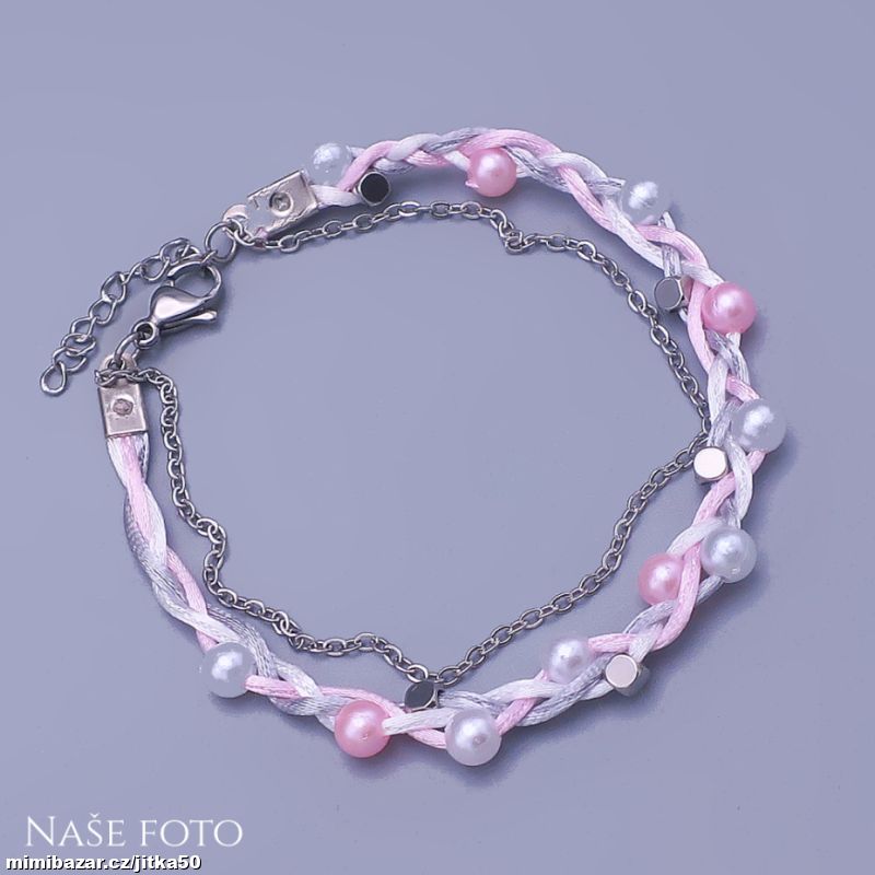 Romantický náramek s perličkami – růžovo-bílý