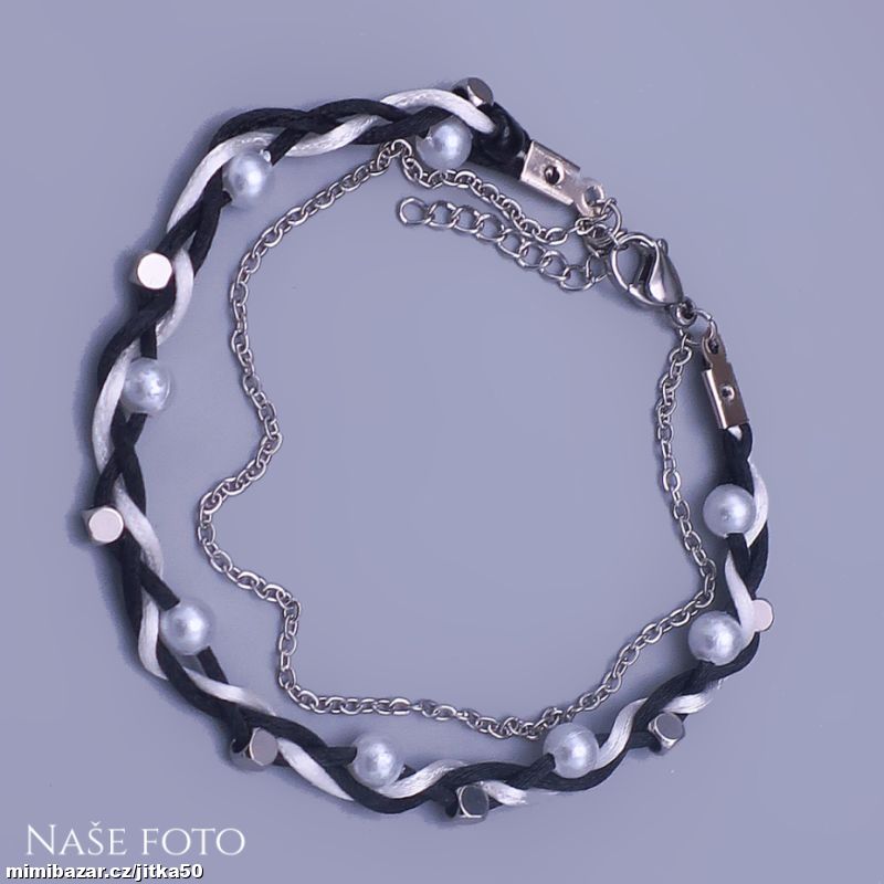 Náramek s perličkami – elegantní černobílý SKLADEM