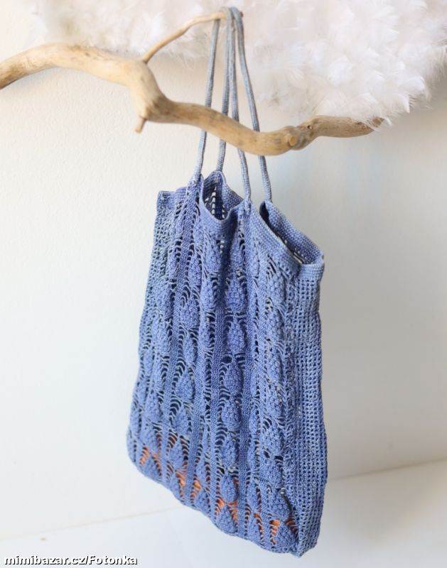 Síťovka, síťovaná, háčkovaná taška, modrá