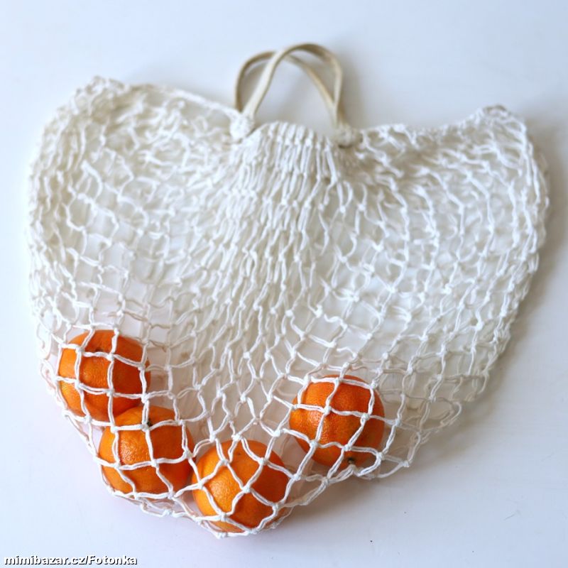 Síťovka, síťovaná, háčkovaná taška, bílá