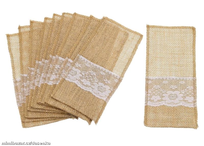 Kapsa na příbory - jutová s krajkou 10 ks