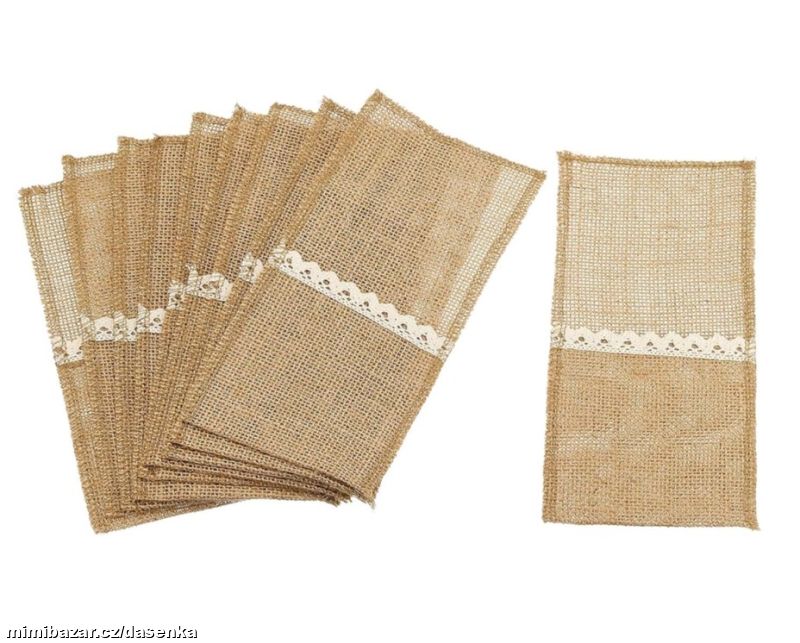 Kapsa na příbory - jutová s krajkou 10 ks