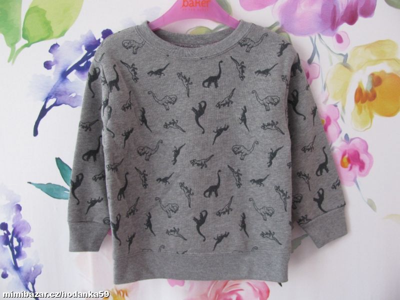 Tmavě šedá bavlněná mikina s Dinosaury