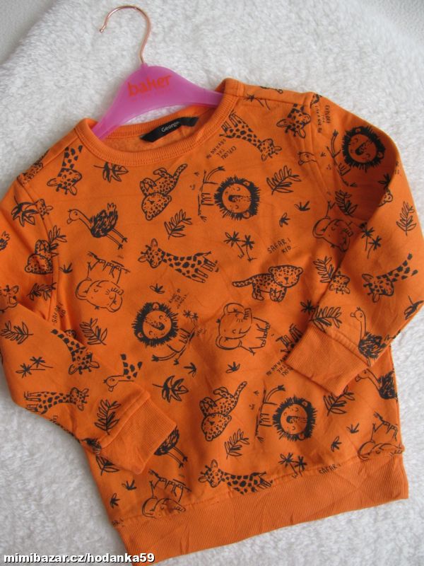 Oranžová bavlněná mikina se zvířátky