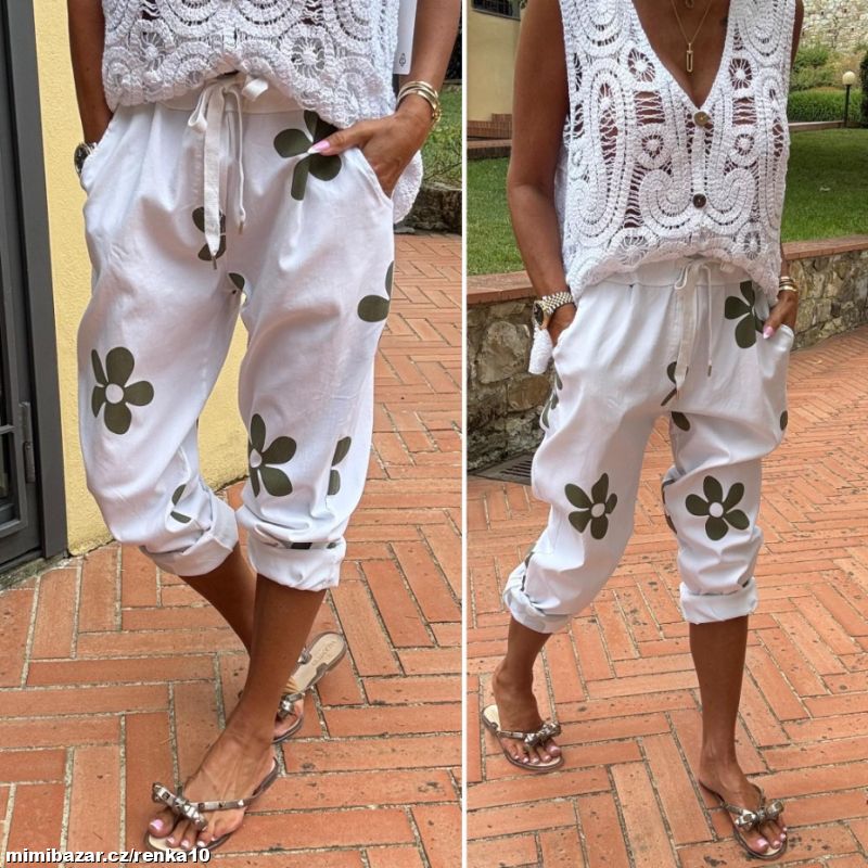 Dámské pružné kalhoty KVĚTY - skladem