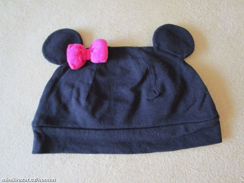Pěkná dívčí černá bavl. čepička Disney, 2-6 měsíců